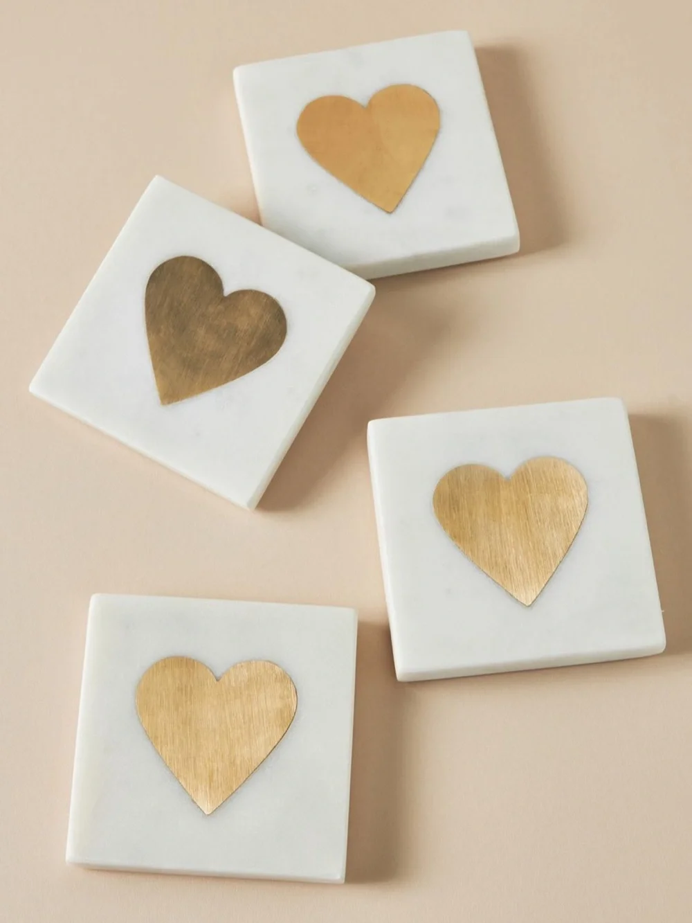 Anthropologie Marble Heart Coasters, Set of 4